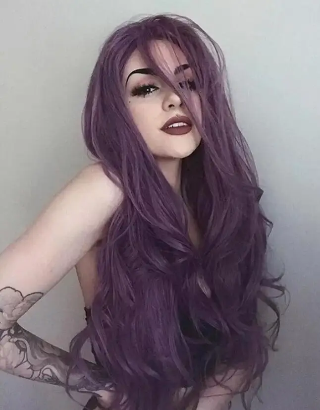 Long Dark Purple Wigs Body Wave Synthetic Halloween Wavy Wig Cosplay Party Wigs