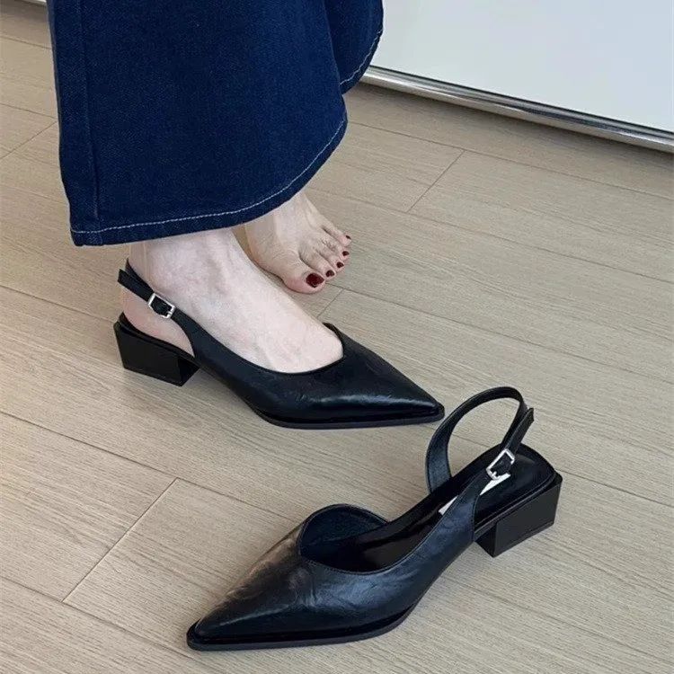 2026 New Women's Sandals Pointed Toe Square Heel Cover Toe Shoes Women Leisure Career Summer Elegant Shoes image 3