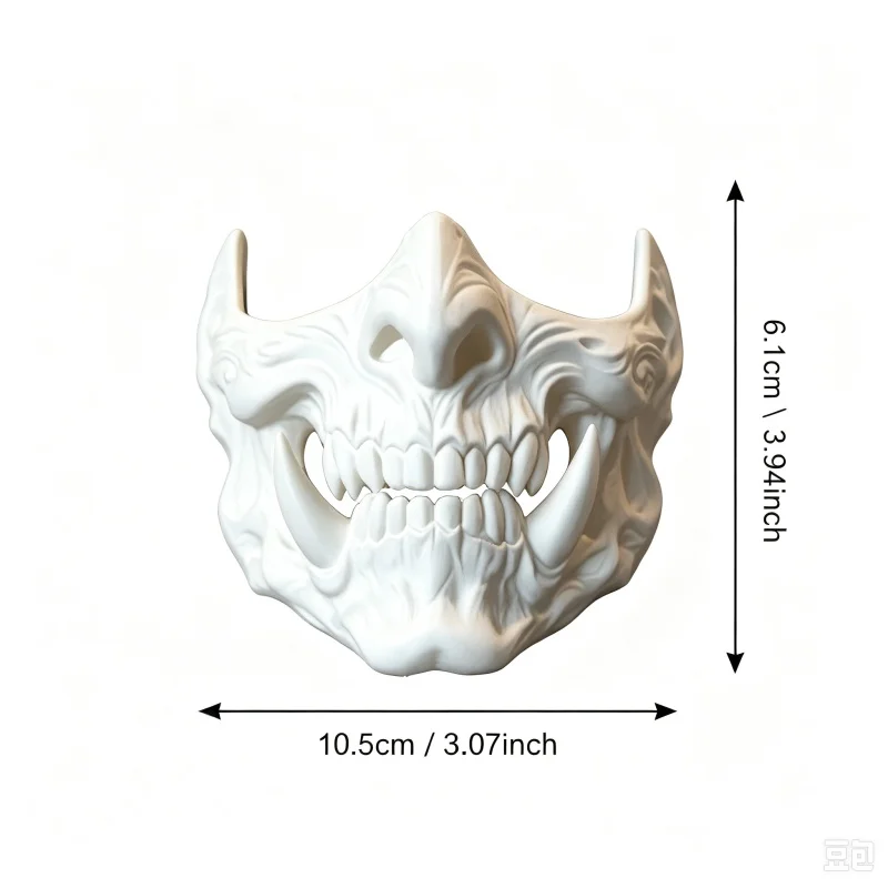 3D‑Printed Plastic Demon Skull Half‑face Mask, Vampire Fangs Skeleton Face‑shield Ornament, Desktop Collectible Decor