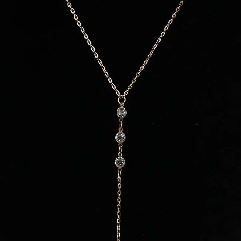 مثير كريستال عودة سلسلة قلادة للنساء أنيقة معدنية طويلة الزركون عارية الذراعين سلسلة بيكيني الشاطئ مجوهرات اكسسوارات الزفاف #5