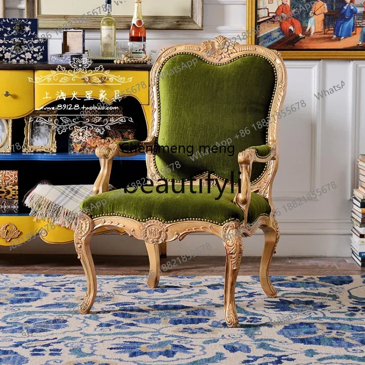European neoclassical solid wood carving flower sofa chair American country, studio image reception chair9344