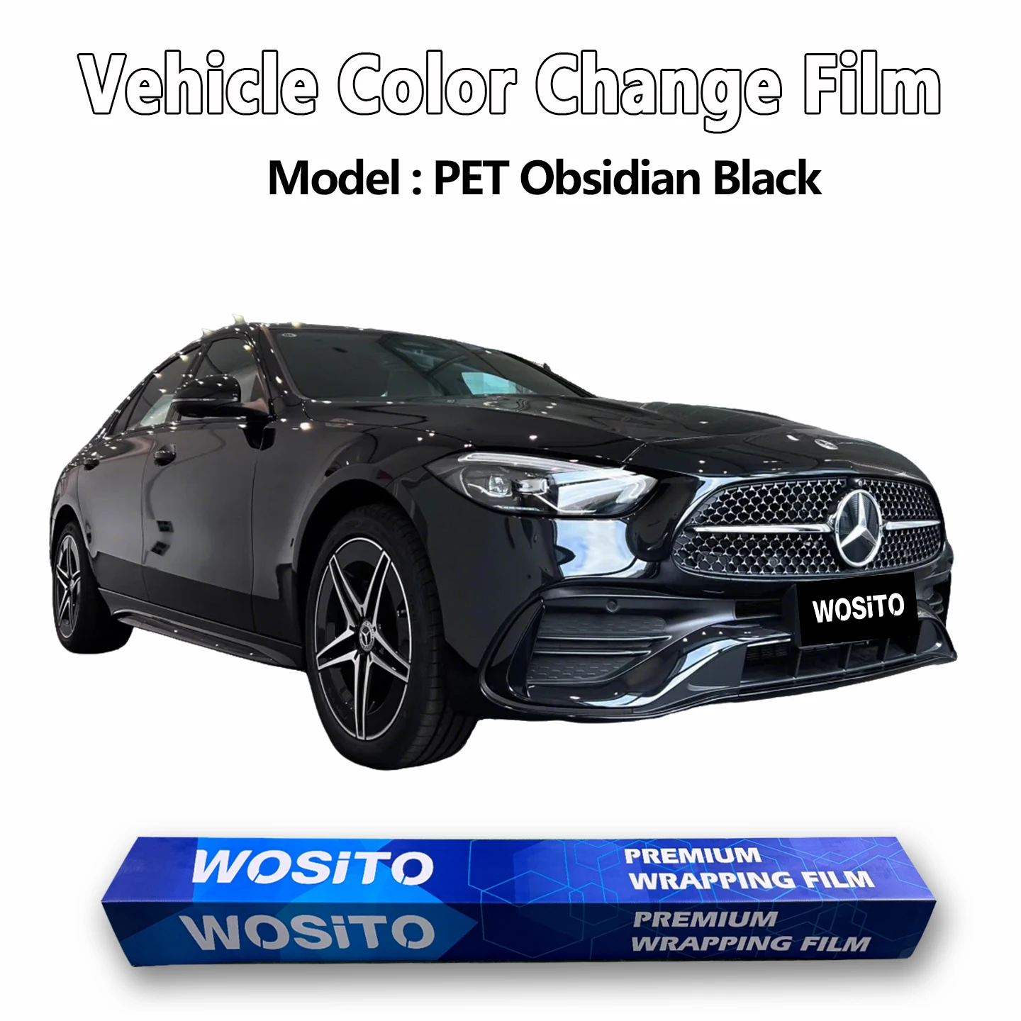 

PET Obsidian Black Metallic Car Wrap Film Gloss Vehicle Vinyl Color Change Wrap