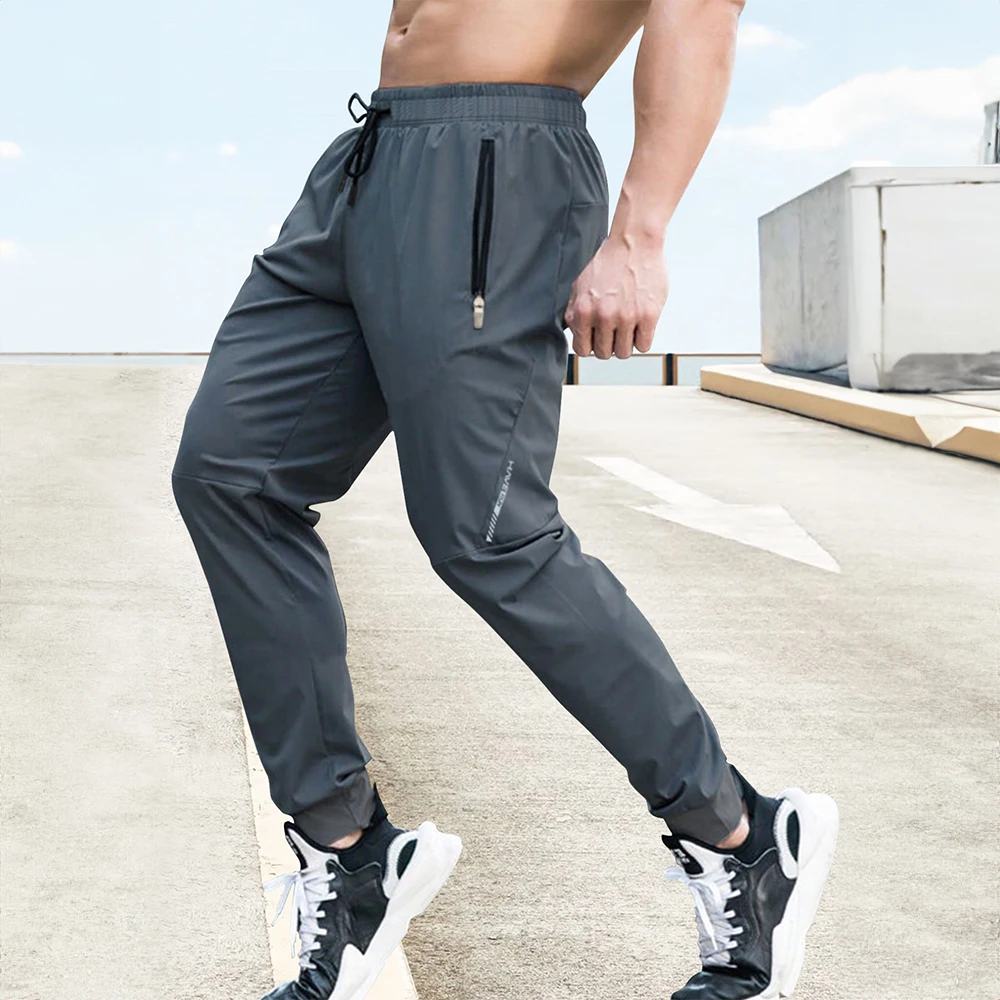 Summer Stretch Men Track Pants Casual Clothing Elastic Waist Jogging Men\'s Pants Outdoor Training Fitness Breathable Long Pants