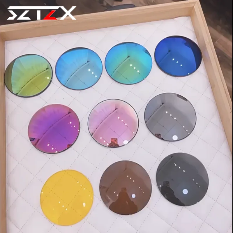 SZTZX Polarized Colourful Mirror Lens Gray Brown Pink Blue Series 1.56 1.61 1.67 Myopia Hyperopia Prescription Glasses Lenses