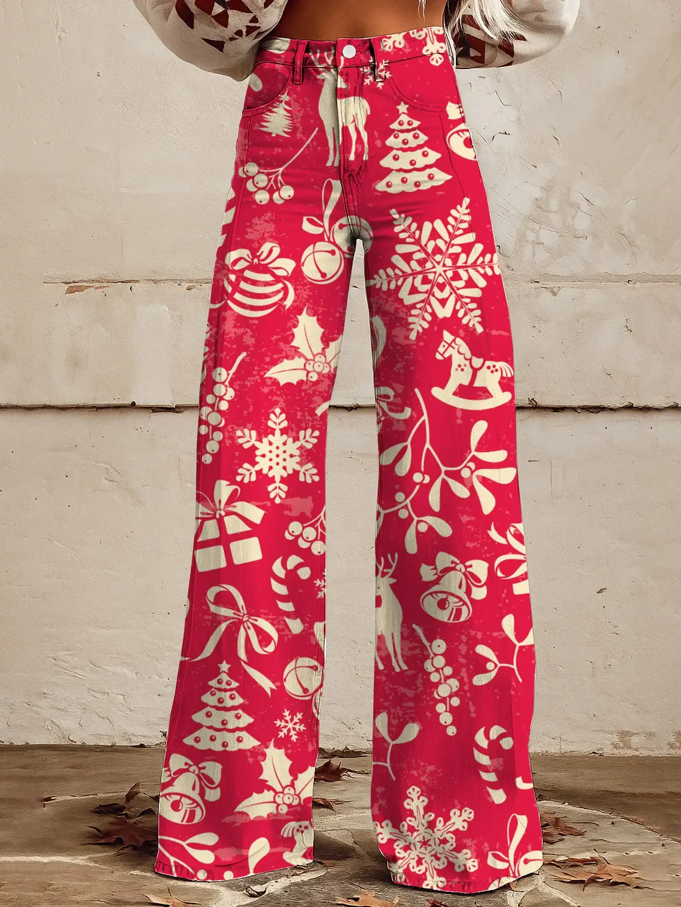 عصرية، حالمة، طباعة عيد الميلاد الأثيرية، جينز تقليد فضفاض