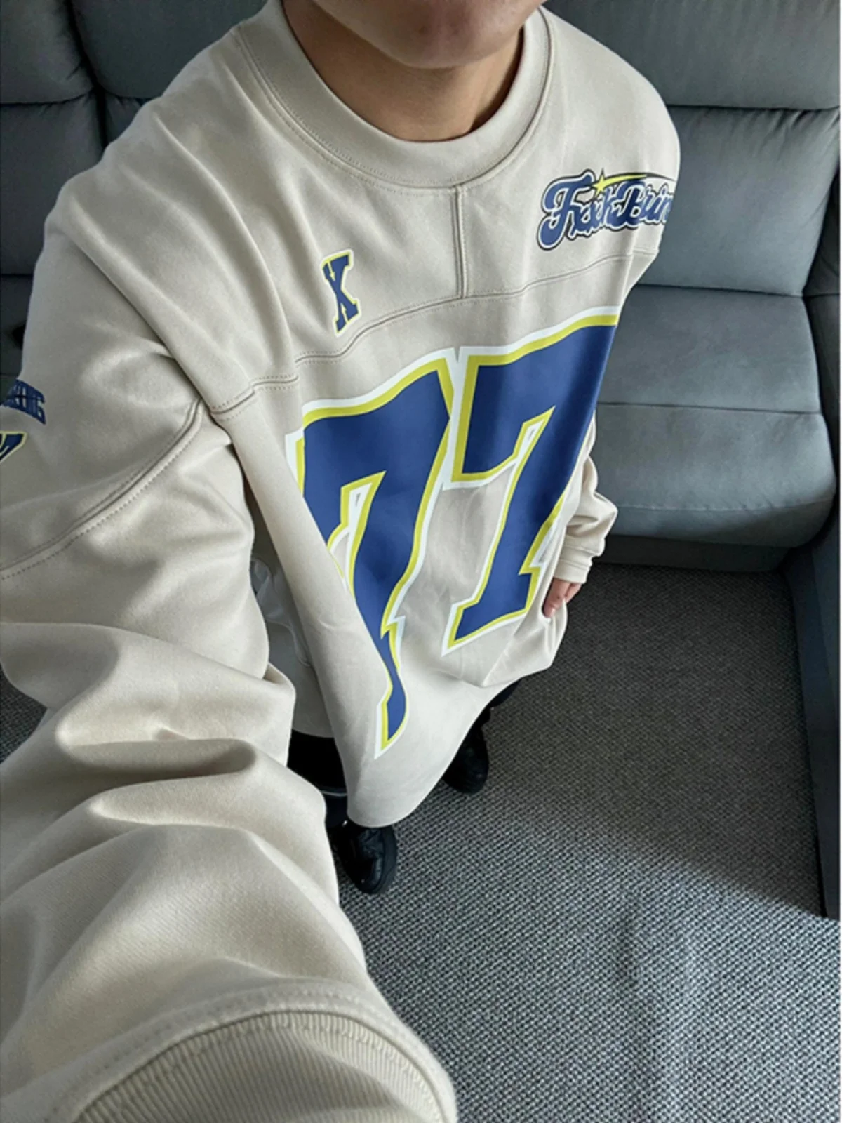 

Мужская повседневная свободная толстовка в американском стиле с круглым вырезом, в стиле хип-хоп, для гонок, весна-осень, для хоккея на льду