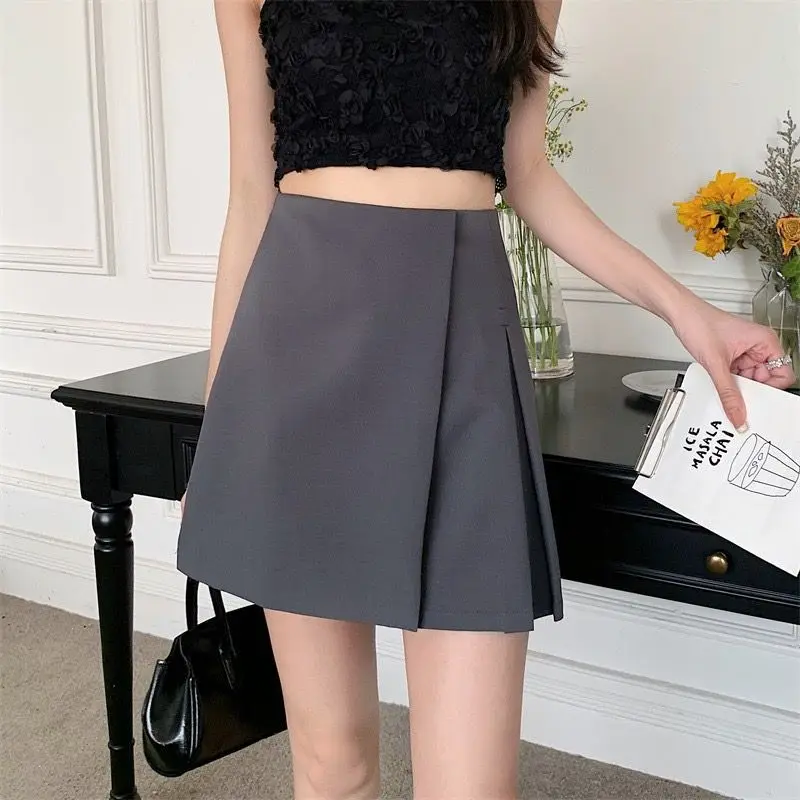 Summer gray suit half skirt for children 2024 new high waisted A-line pleated short skirt pants skirt  korean fashion clothing