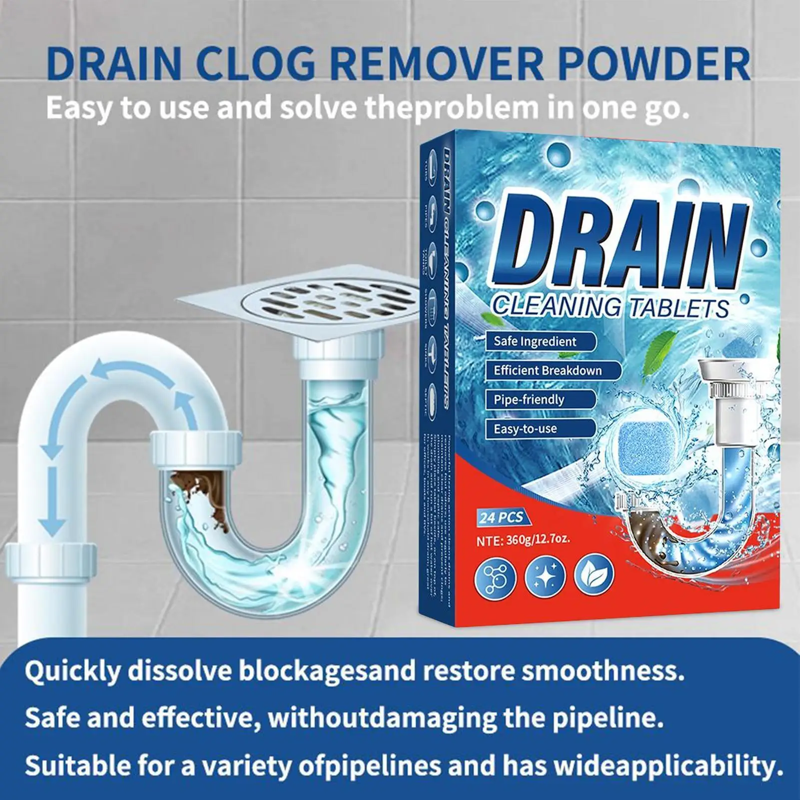Drain Clog Remover Powerful Cleaning Declogger Sink and Drain Cleaner Pipe Tablets for Bathtub Toilet Bathroom Laundry Basement view 4