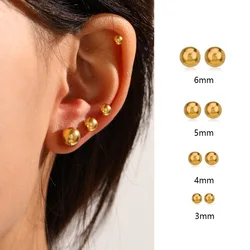 Classic Stud Earrings for Women 3/4/5/6/ Gold Color Ball Stainless Steel Earring Korean Trend Jewelry Wholesale