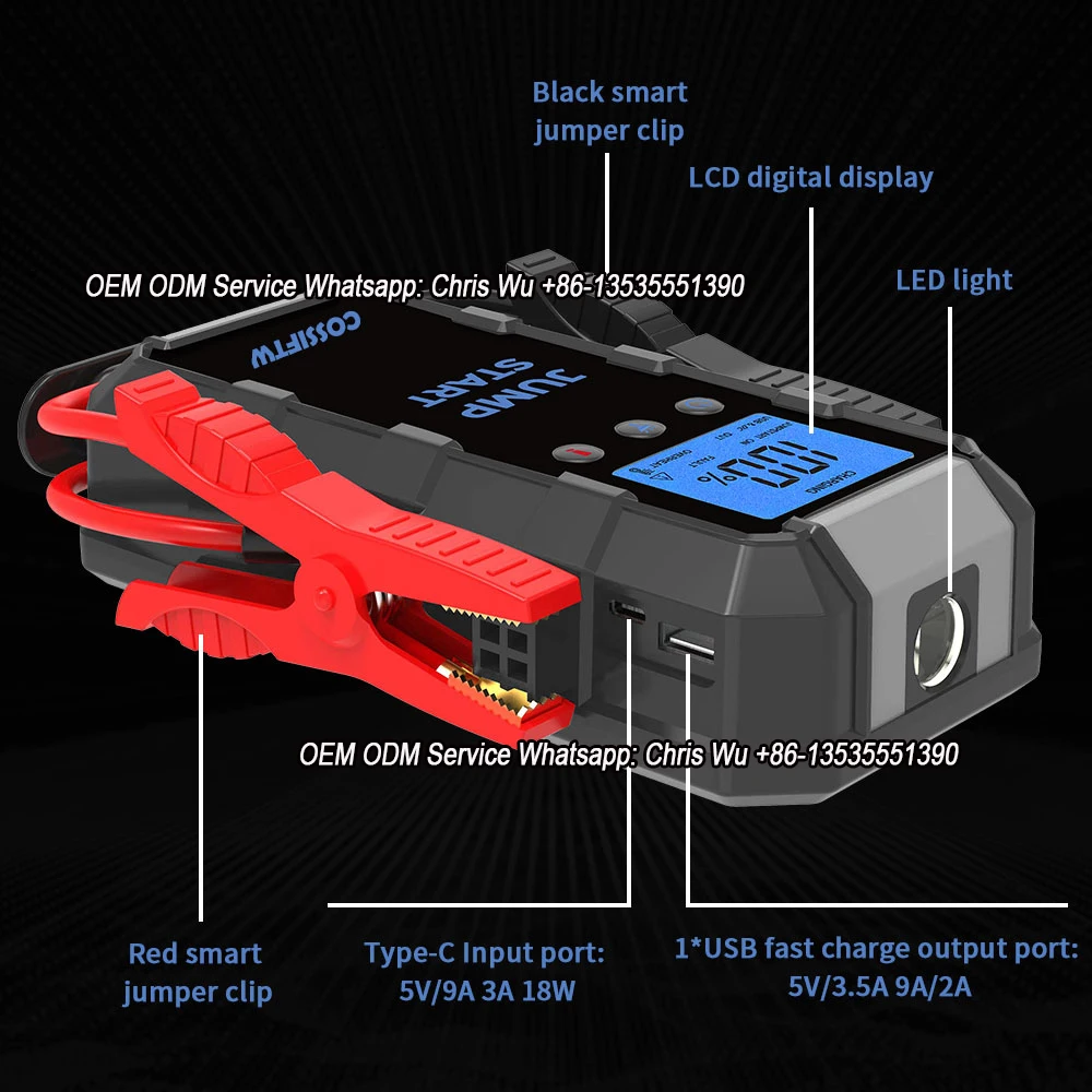 COSSIFTW 12V 6000 AMP Peak Portable car jump start Multifunction power bank with Flashlight Jump Starter 28000mAh