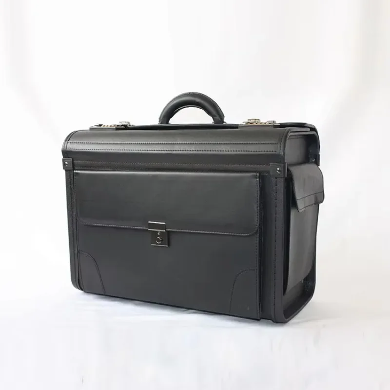 Business briefcase with pocket travel men's pilot case briefcase leather briefcase