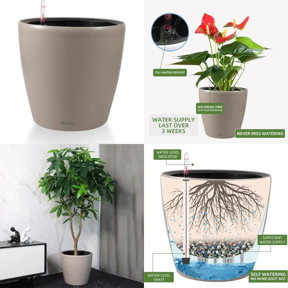 

Большой самополивный плантатор 15x14 дюймов с колесами, для использования в помещении и на открытом воздухе, внутренний горшок, индикатор уровня воды, стойка для утолщенного пола