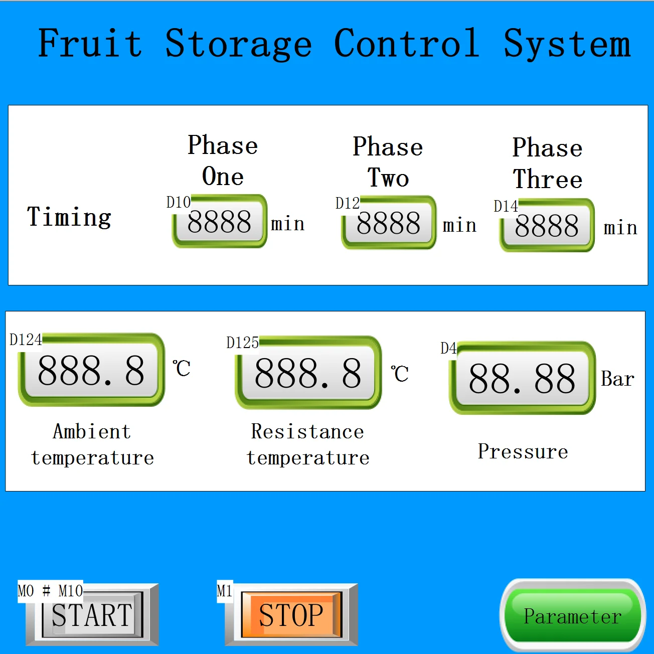 4.2 Inch HMI PLC Control Panel for Fruit Vegetables Storage Refrigerated Cooling Room Cold Chiller Storage, Temperature Pressure