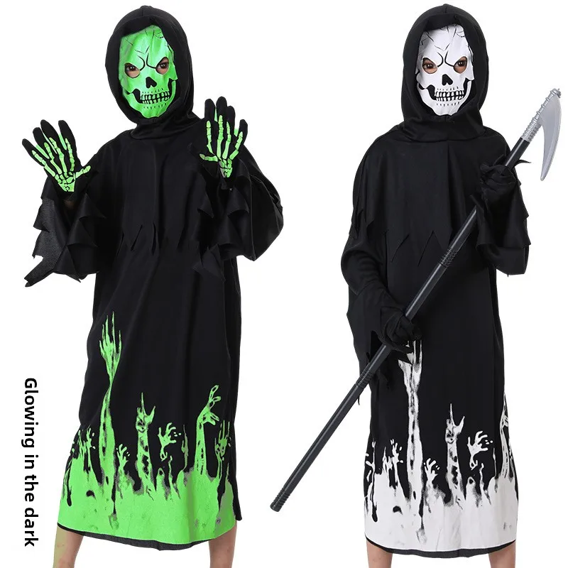 

Хэллоуин Бог Смерти COS Костюм Американская Одежда Сле Светящаяся Коса k Тематическое Сценическое Представление Этническая Женская Одежда