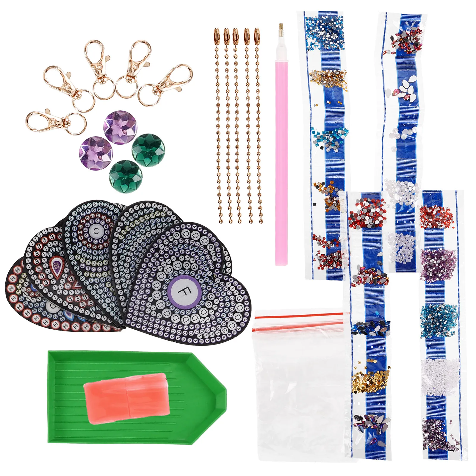 

5Pcs Beads Painting Keychain DIY Diamond Art Pendant Kit Full Drill Resin Sequins Shiny 3D Colorful Heart Shape Bag Backpack Car