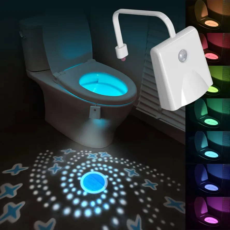 Lumière LED colorée à intensité variable, détection de mouvement humain, Projection de toilettes, veilleuse, charge intelligente, lumière de décoration étanche