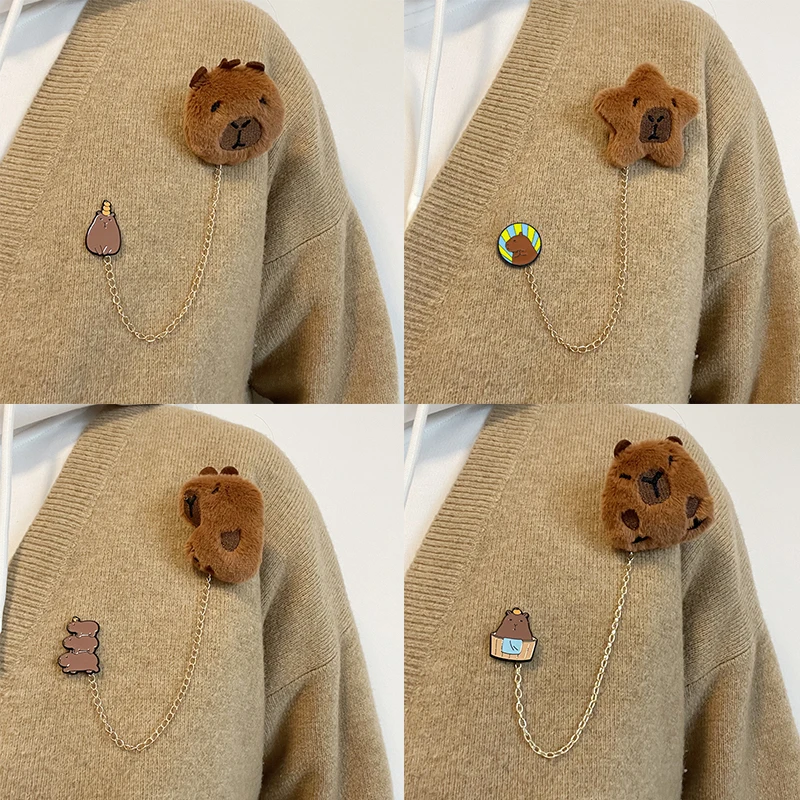 

Cartoon Plush Capybara Corsage Cute Animal Badges Personality Brooch Clothing Backpack Pins Decor For Girls Kids Gift