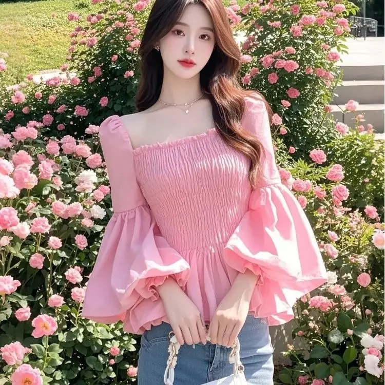

Весна 2025 года, французская элитная уникальная красивая розовая блузка с пышными рукавами