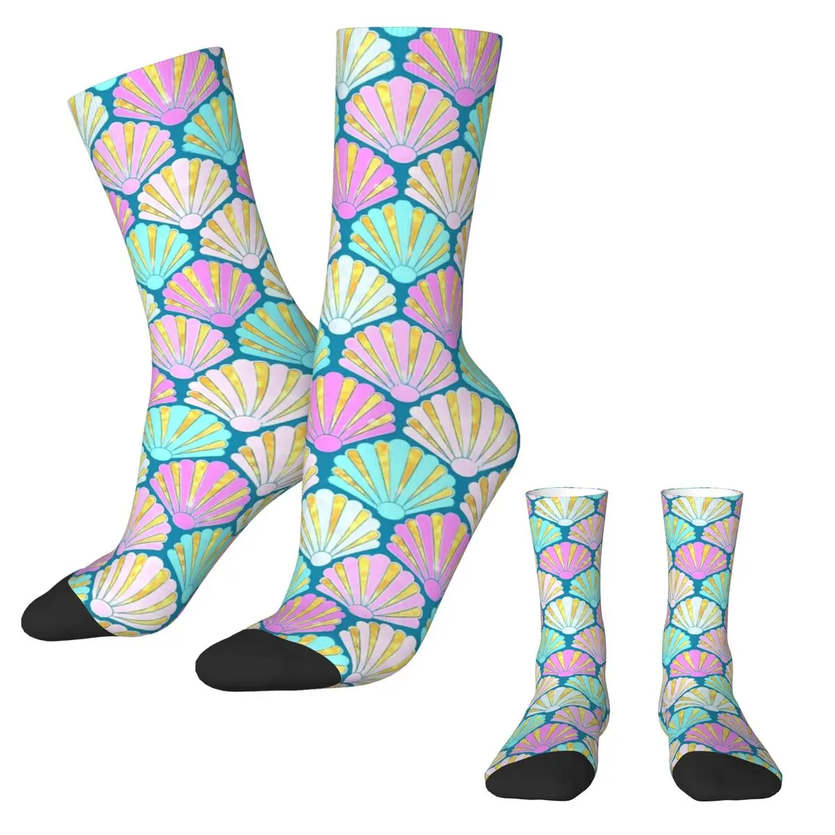 Sea Shells Socks Autumn Pink and Teal Stockings Funny Women Men Breathable Socks Printed Cycling Non Skid Socks