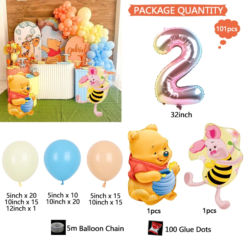 Winnie the Pooh & Tigger Disney Animation Cute Piggy Pigeon Gold Numbers Holiday Birthday Baby Shower Gift Party Balloon Set