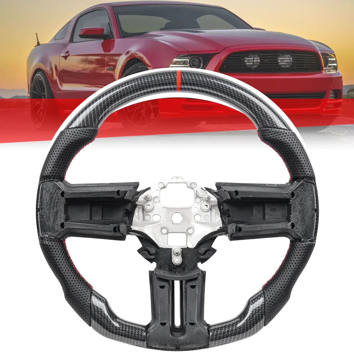 

Для Mustang 2010 2011 2012 2013 2014, руль из гидроуглеродного волокна, перфорированный кожаный руль автомобиля