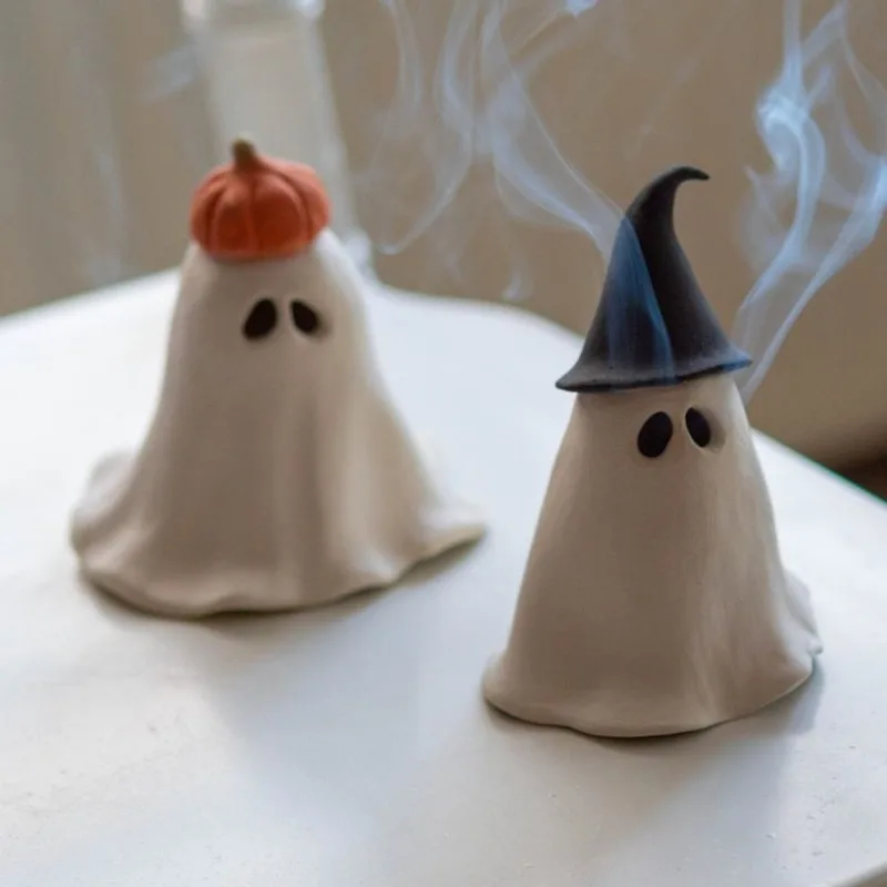 

Halloween Ghost Incense Burner Pumpkin Wizard Ghost Incense Burner Interesting Home Decoration Resin Figurine Model Gift Toys