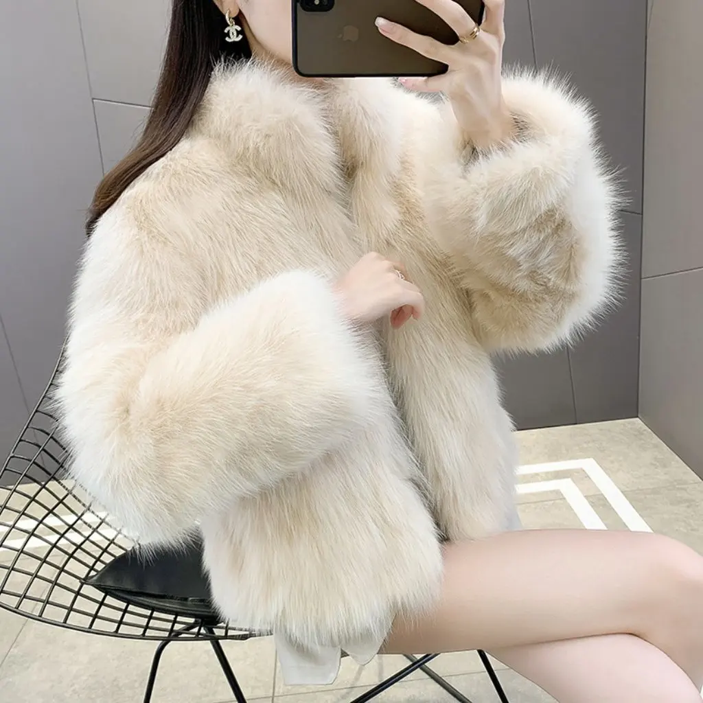 Stilvoller kurzer Pelzmantel für Damen, Wintermode, Kunstfuchsfell, verdickt, Cyber, beliebt, Oberbekleidung im Mao-Stil