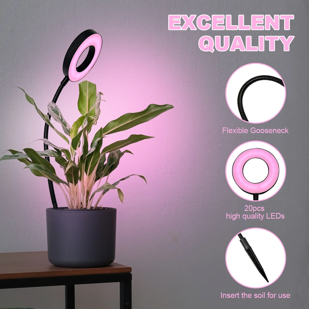 

Наземный вставной шланг, светильник для роста растений, светодиодный заполняющий свет, синхронизация USB 5 В, комнатный горшок, полный спектр