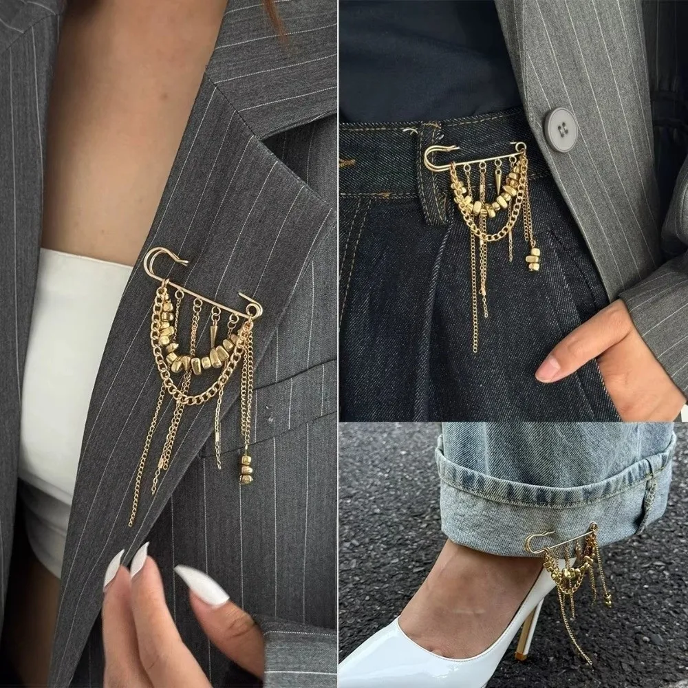 New Multi-Functional Chain Tassel Brooches Handmade Adjustable Beaded Chain Pin Detachable Fixator Trouser Leg Women