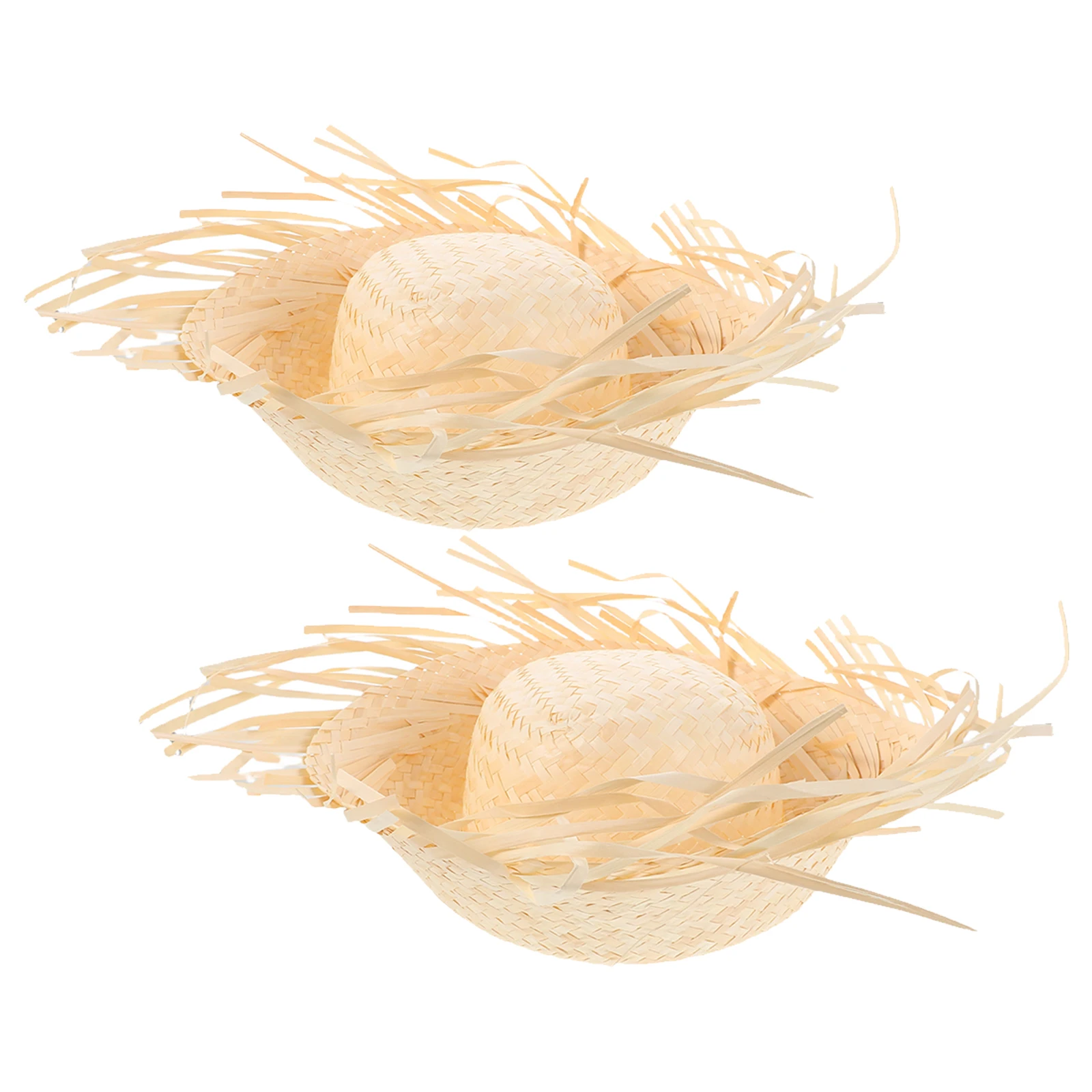 

2pcs Hawaiian Straw Hat Wide Brim Bucket Sun Protection Beach Party Costume Accessory Festival Summer Outfit