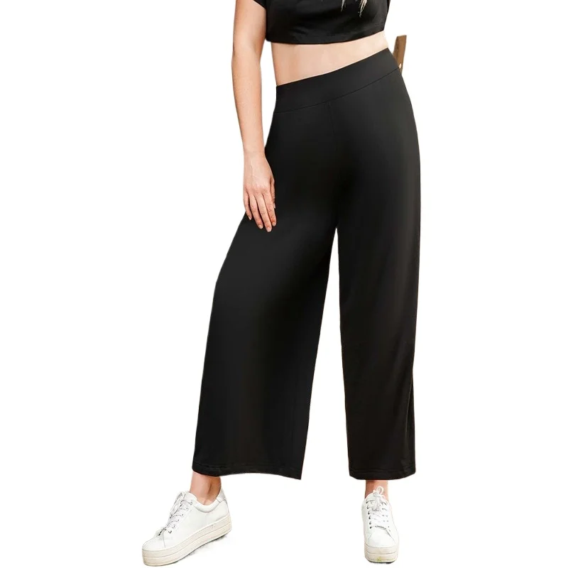 

2025 Trendy Wide Leg Pants Women Regular Waist Stretchy Slimming Black Casual Party Office Trousers