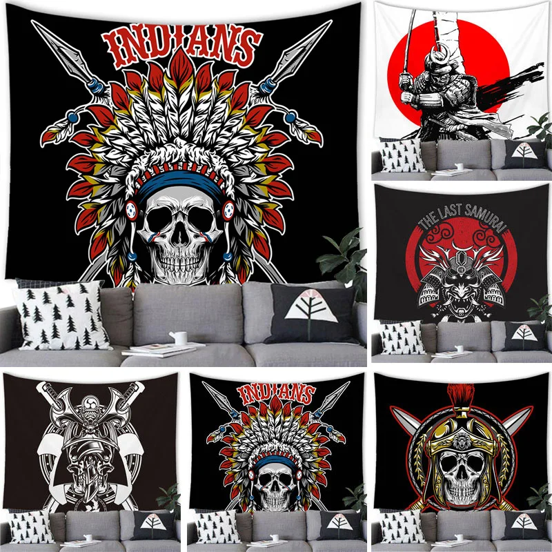 Skull Skeleton Warrior Tapestry Wall Hanging Skull Skeleton Warrior Decor Tapestry Wall Hanging Party Home Decoration Background