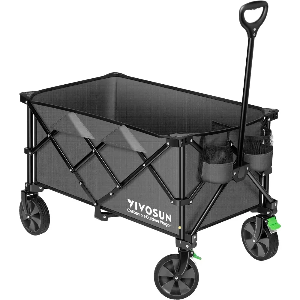 

Garden Cart, Collapsible Wagon Outdoor Utility with Cup Holders & Side Pockets and Adjustable Handle, Garden Cart