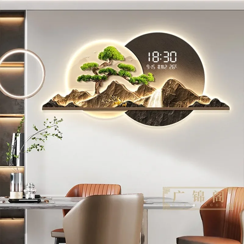 decor item digital clock bedroom Interior Silent Restaurant decoration Wall clock painting high-end creative light painting home
