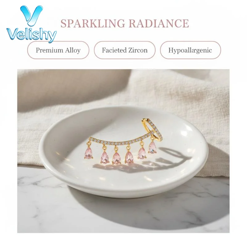 Crystal Water Drop Ear Cuff Earrings For Women Vintage Drop Rhinestone Ear Crawler Earring Non Piercing Earrings Boho Jewelry