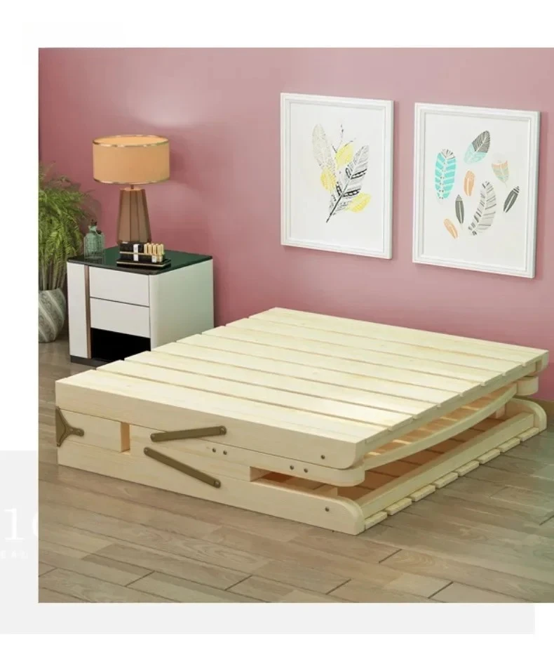 Solid Wood Folding Bed Hard Board Widened Bed End Minimalist Design Bedroom Folding Bed for Company