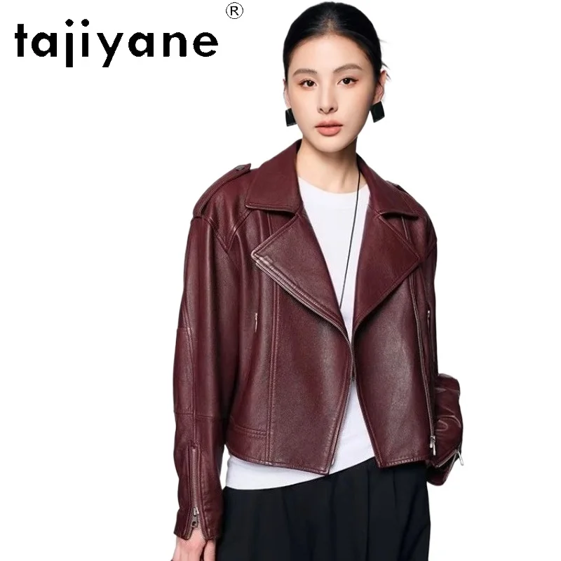TAJIYANE Real Goatskin Leather Jackets Short Casual Coat Genuine Leather Jacket Woman 2025 Autumn Women Clothes дубленка женская