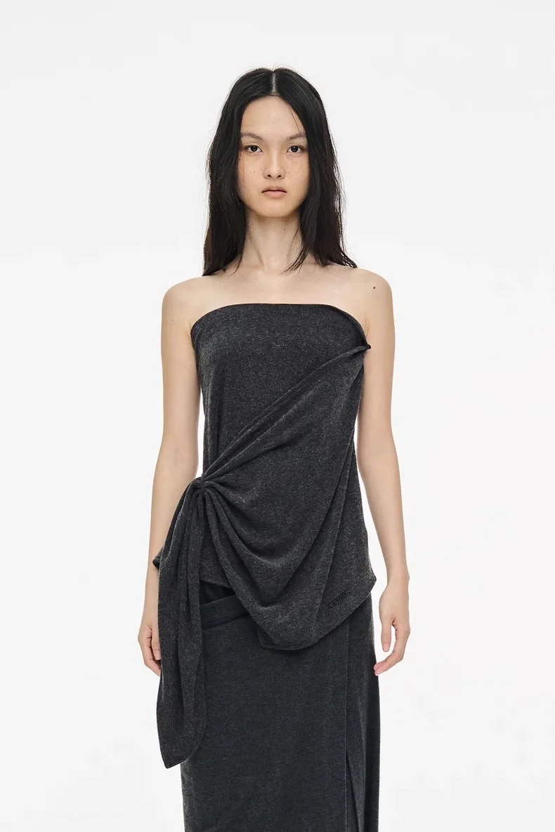 

Асимметричный комплект: облегающий топ-бюстье с запахом и юбка миди в корейском стиле, с коротким рукавом, женский летний модный наряд без бренда