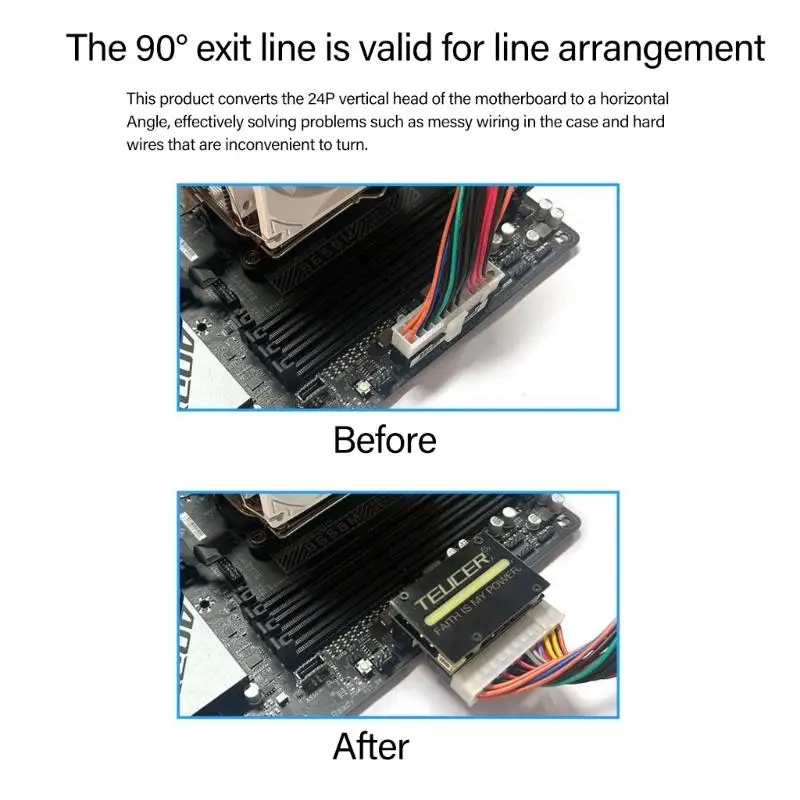 Y1UB 90° Adapter 24Pin Power Extension Adapter 18 Color Effects For Gaming