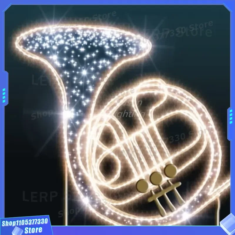 Giant 3D Horn Pattern LED Light Outdoor Christmas Display Musical Instrument Decoration for Holiday Party Yard Garden