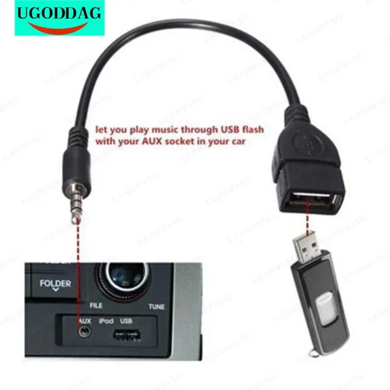 수 오디오 AUX 잭-USB 2.0 A 타입 암 OTG 컨버터 어댑터 케이블, DE08, 드롭 배송 컴퓨터 케이블 및 커넥터, 3.5mm