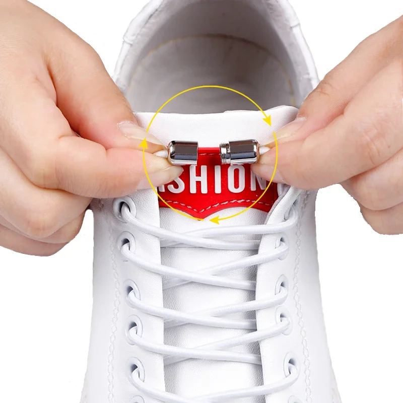 

No Tie Shoelaces Elastic Shoe Laces Round Metal Locking Quick Off White Shoelace Child Adult Sneakers Unisex Lazy Laces 1 Pair