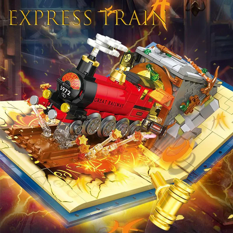 Creative 889Pcs Magic Express Train Book Model Building Blocks Wizarding World Station Classic Movie DIY Bricks Toys Childs Gift