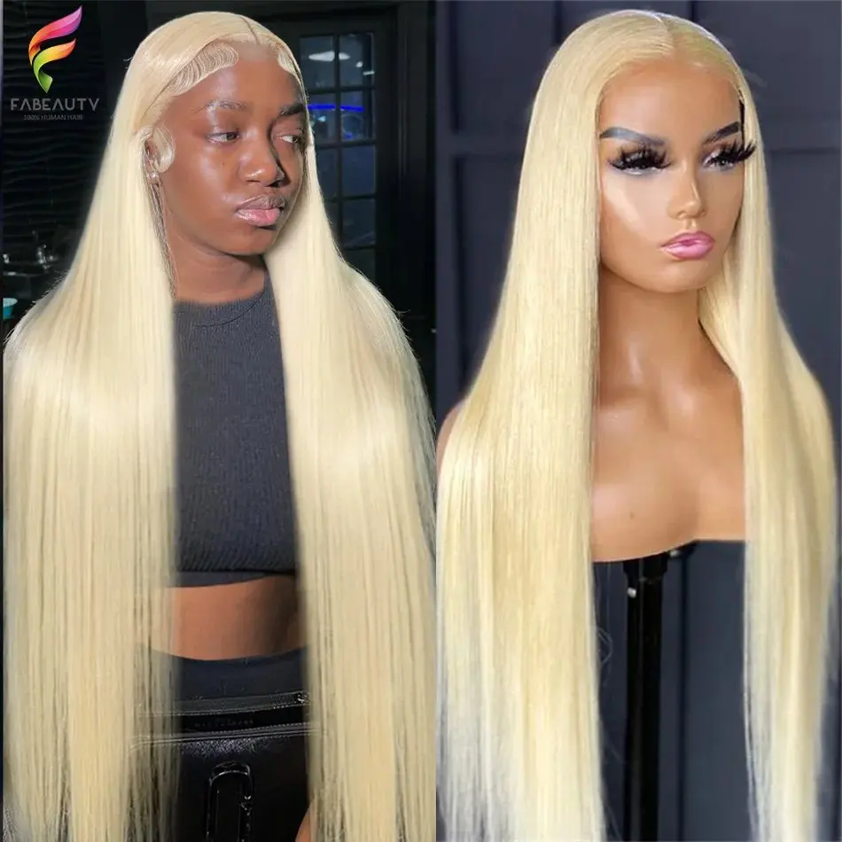 Blonde 13x4 HD Lace Frontal Wig 13x6 Glueless Blonde 613 Human Hair Wig Straight  Bleached Brazilian 150 Density 18 inch