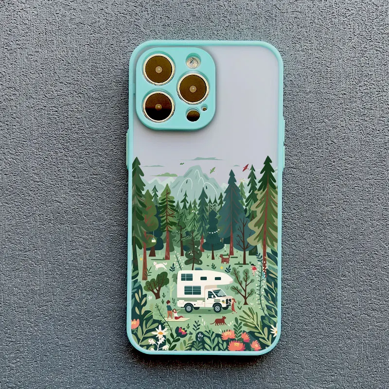 Waldlandschaft Reise Freizeitfahrzeug Handyhülle für iPhone 16 15 14 11 12 13 Mini Pro Max X XR XS 17 16 Plus Funda – Detail 4