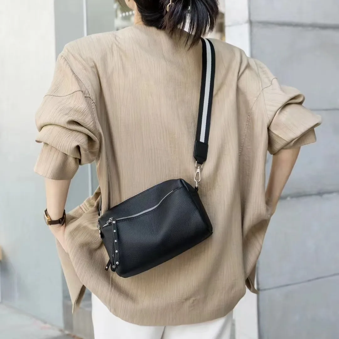 Bolso cruzado de cuero genuino Real para mujer, Bolso pequeño Simple, bolso de hombro de cuero suave, bolso cuadrado informal de Color sólido