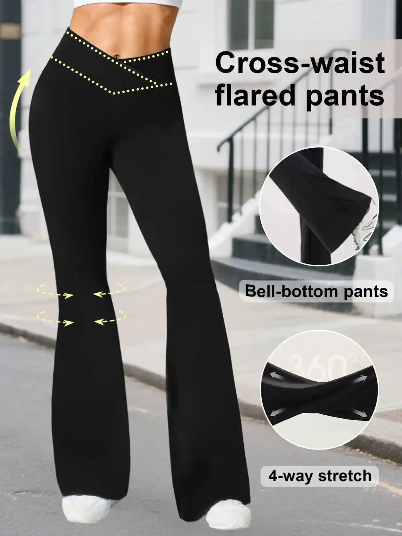 

Women's Tummy-Control Crossover Wide-Leg Pants-Flared Leg Stretch Slimming Yoga Trousers for Gym & Daily,Pants & Capris,Leggings