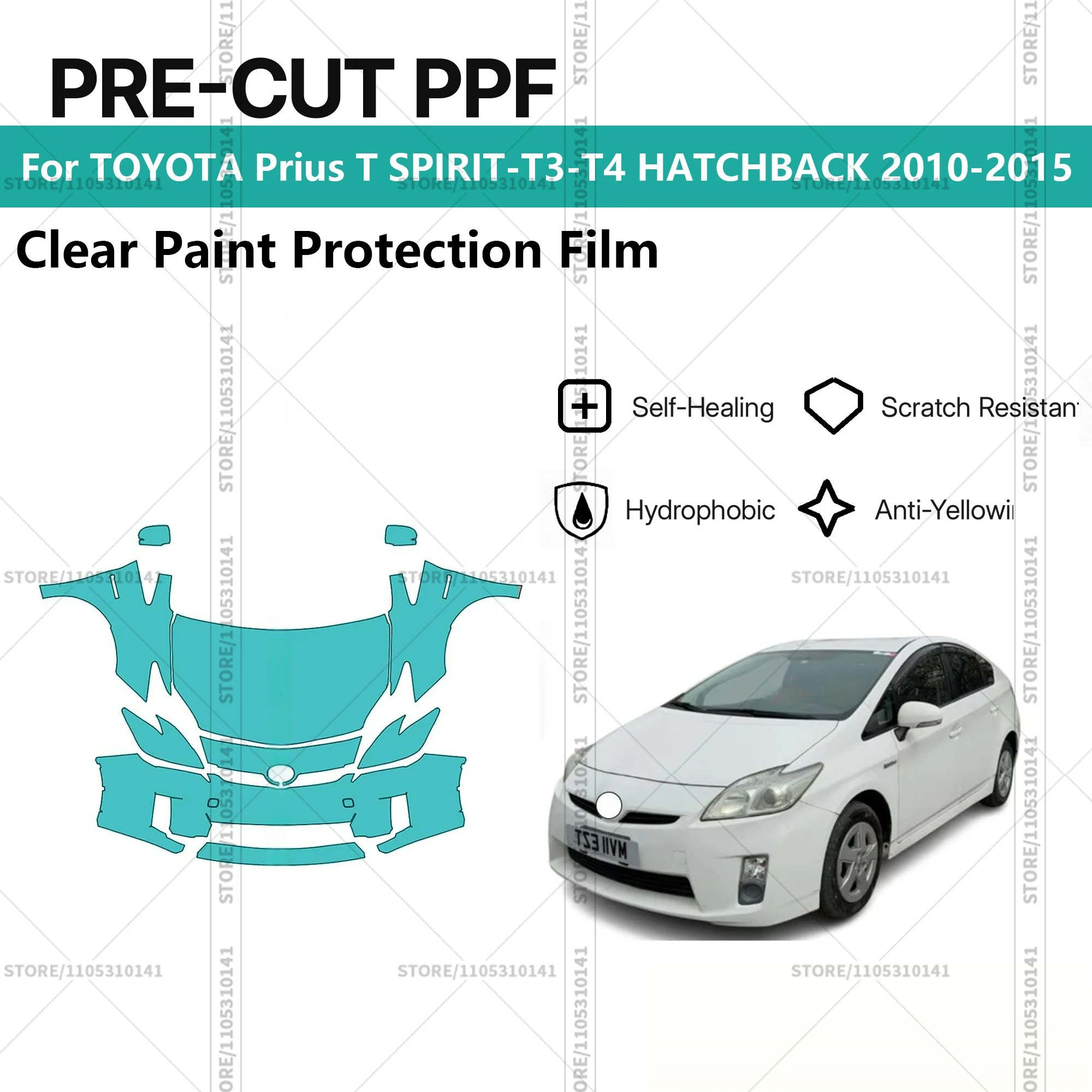 For TOYOTA Prius T SPIRIT-T3-T4 HATCHBACK 2010-2015 Pre-Cut Paint Protection Film PPF Transparent Car Film Automotive PPF