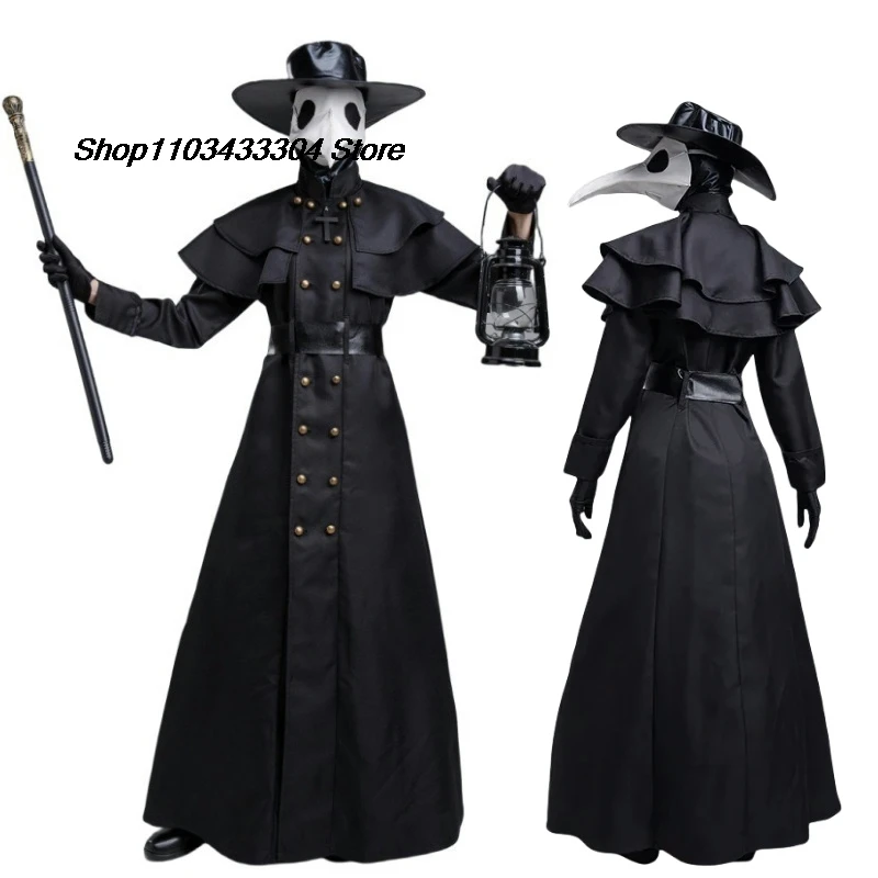 Halloween mittelalter liche Kapuze Robe Pest Arzt Kostüm Maske Hut für Männer Mönch Cosplay Steampunk Priester Horror Zauberer Umhang Umhang 5xl