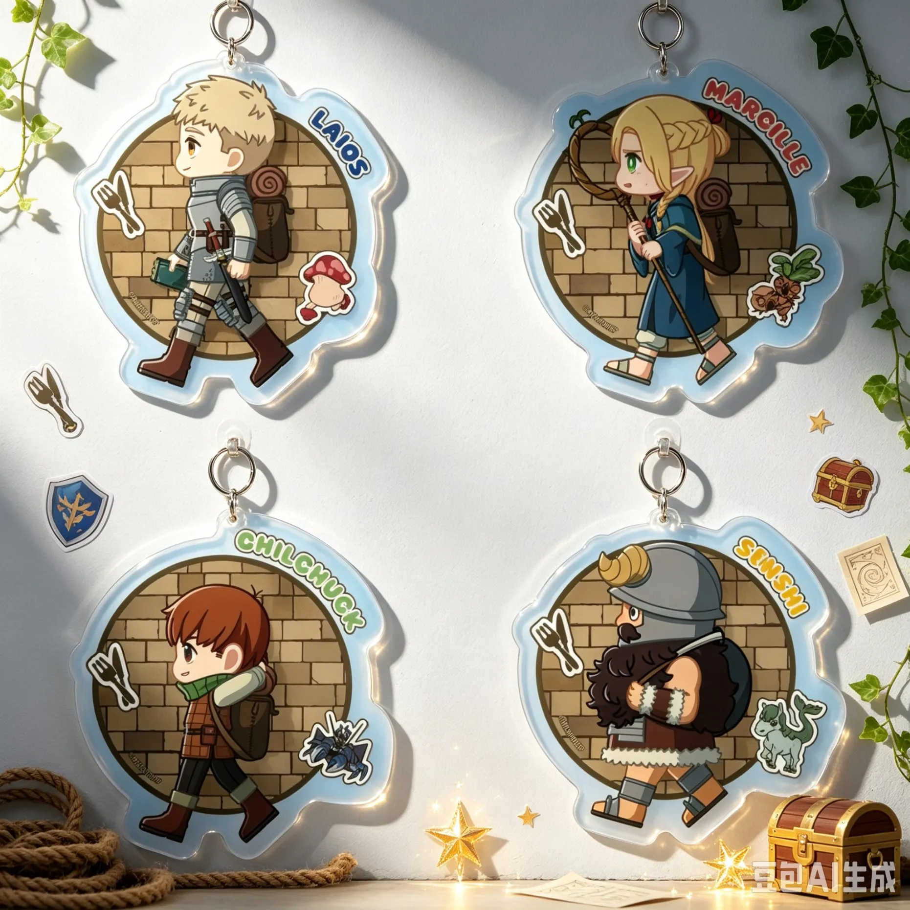 As A Gift For Fans Hot 6cm Anime Delicious In Dungeon  Bag Acrylic KeyRing Anime Cell Phone Pendant Exquisite Product Keychain